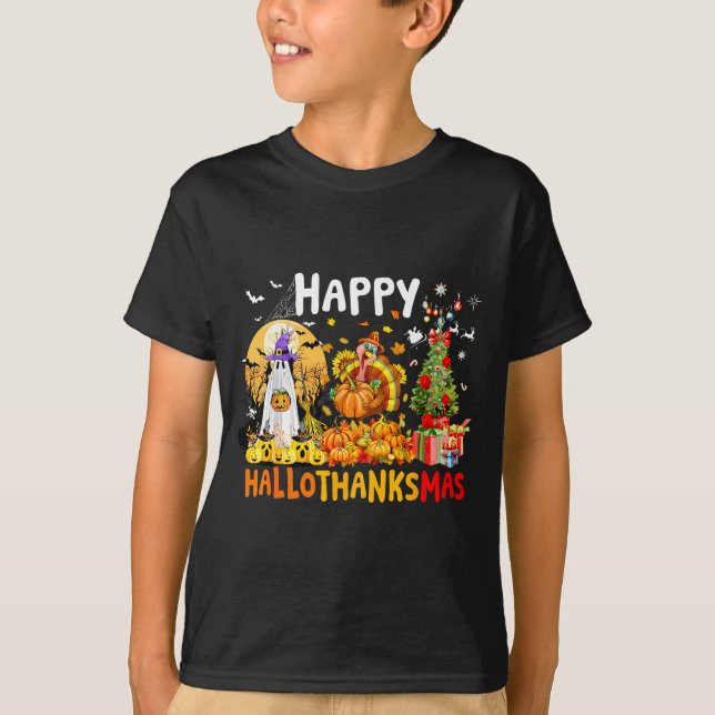 Camiseta Retro Halloween Thanksgiving Christmas Happy Hallo (Anverso)