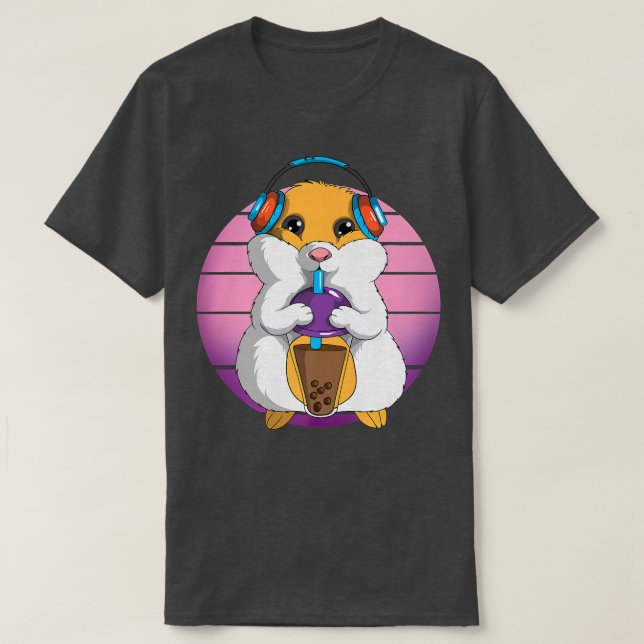 Camiseta Retro Hamster K-Pop Tea Drink Headphone Music Kawa (Diseño del anverso)