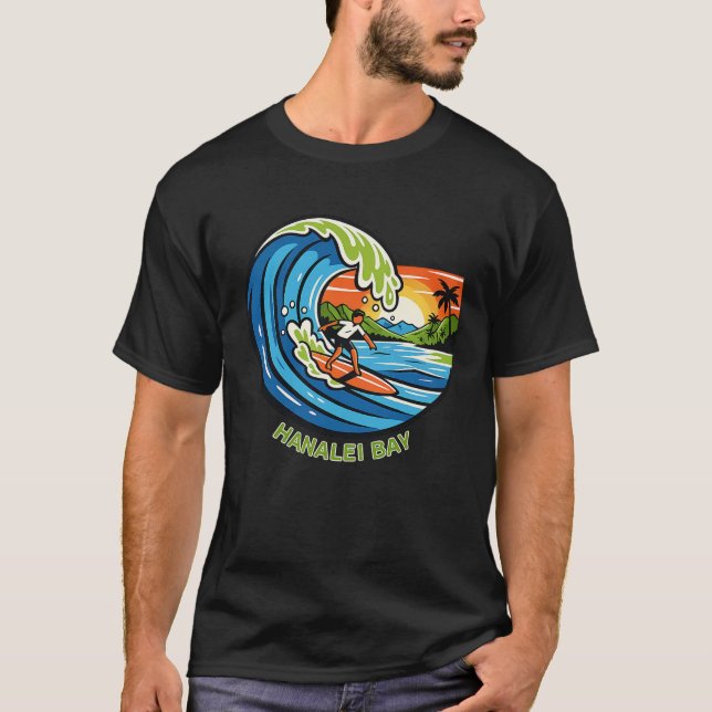 Camiseta Retro Hanalei Bay Kauai North Shore Surfing  (Anverso)