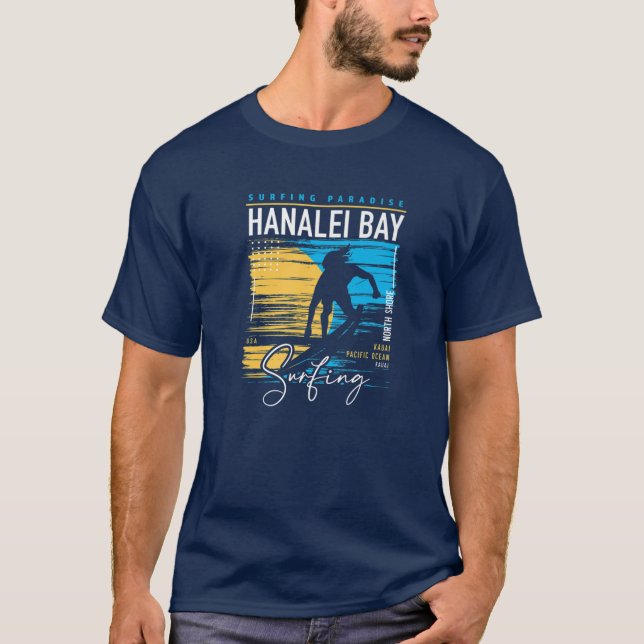 Camiseta Retro Hanalei Bay Kauai North Shore Surfing Surf H (Anverso)