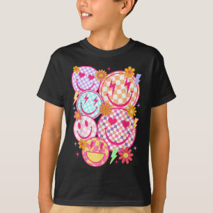 Camiseta Retro Happy Face Check Pattern Sonrisa Face Tren