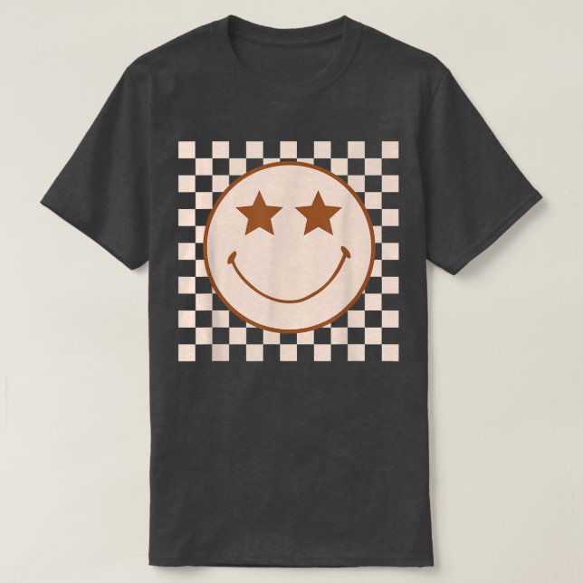 Camiseta Retro Happy Face Checkered Pattern  Smile Face Tre (Diseño del anverso)