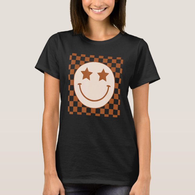 Camiseta Retro Happy Face Checkpoint Pattern Smile Face Tre (Anverso)