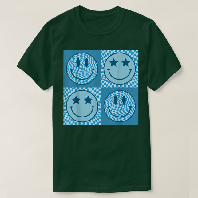 Camiseta Retro Happy Face Checkpoint Pattern Sonrisa Face F (Diseño del anverso)