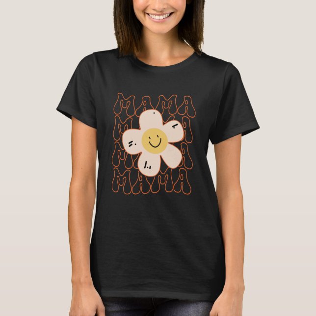Camiseta Retro Happy Face Mama Groovy Daisy Flower Smile Fa (Anverso)