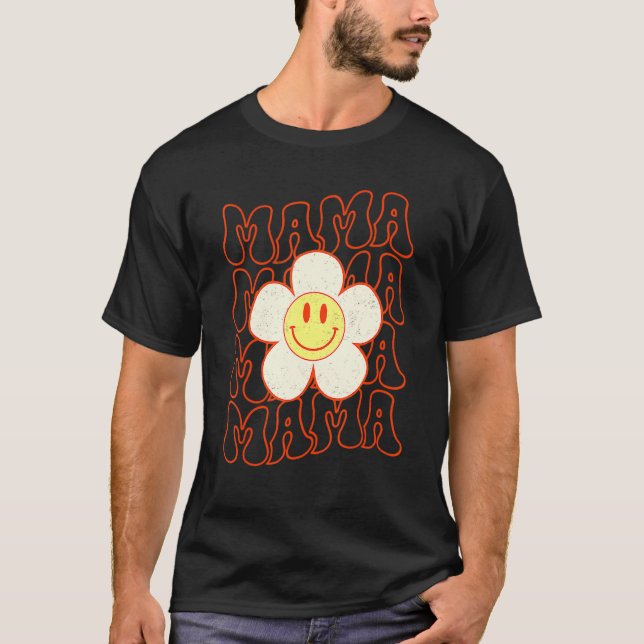 Camiseta Retro Happy Face Mama Groovy Daisy Flower Smile Fa (Anverso)