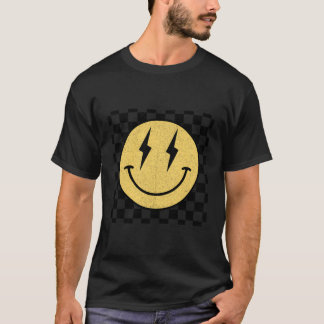 Camiseta Retro Happy Face Shirt Checkered Pattern Smile Fmi