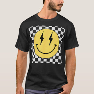Camiseta Retro Happy Face Shirt Checkered Pattern Smile Fmi