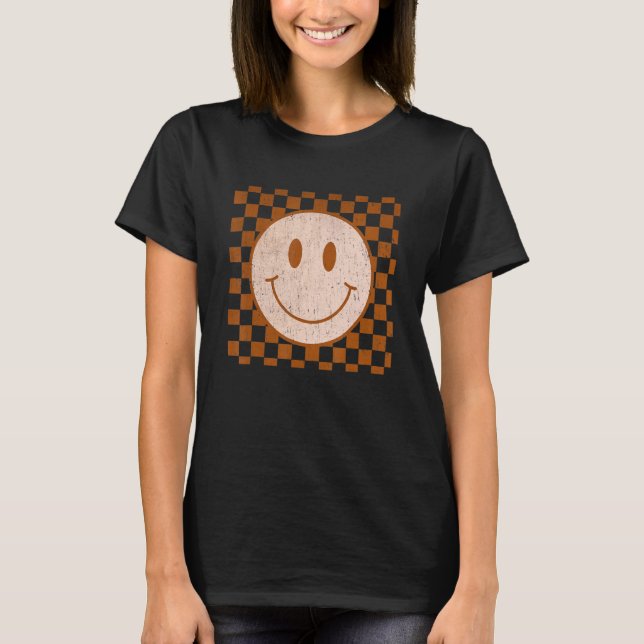 Camiseta Retro Happy Face Smile Face Checkpoint Pattern Tre (Anverso)