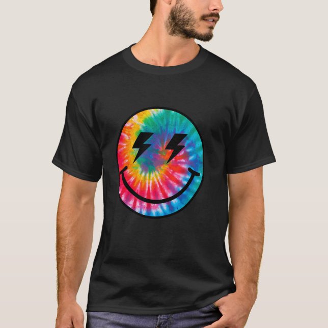 Camiseta Retro Happy Face Tie Dye Checkpoint Pattern Smile  (Anverso)