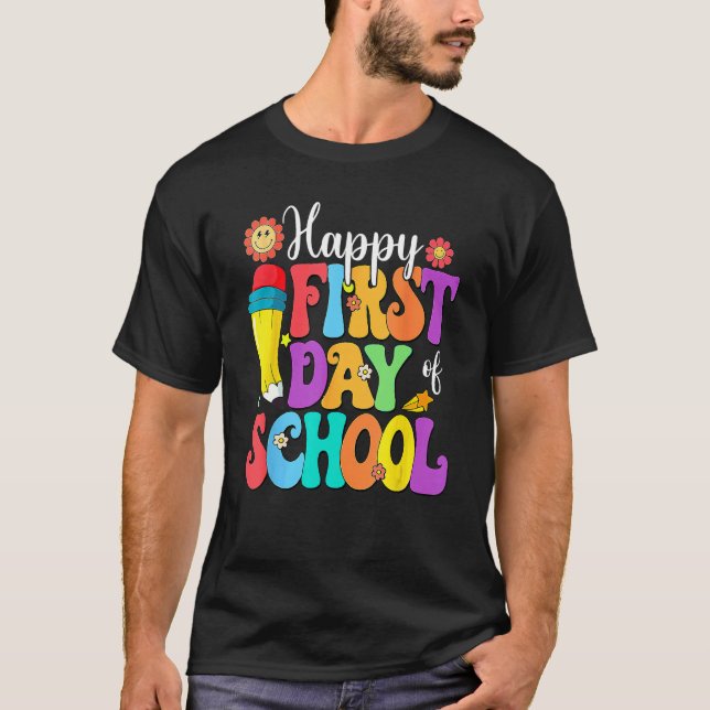 Camiseta Retro Happy First Day Of School Teacher Back To Sc (Anverso)