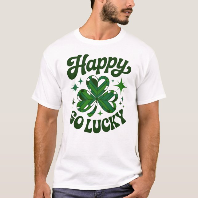 Camiseta Retro Happy Go Lucky St. Patrick’s Day Shamrock Gr (Anverso)