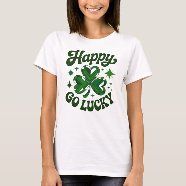 Camiseta Retro Happy Go Lucky St. Patrick’s Day Shamrock Gr (Anverso)