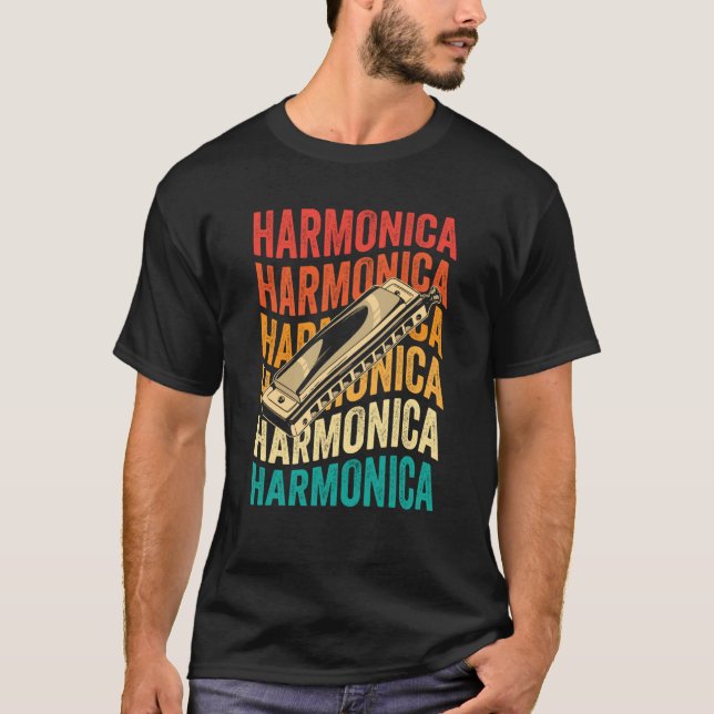 Camiseta Retro Harmonica Harp Player (Anverso)