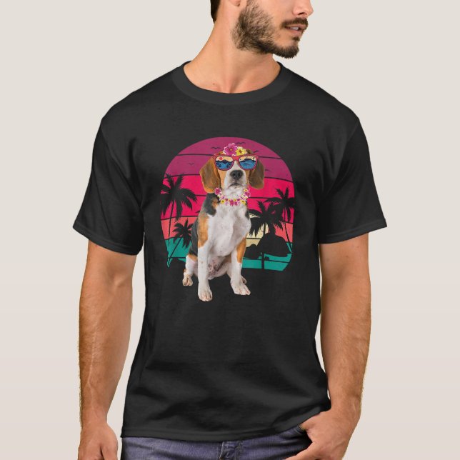 Camiseta Retro Hawaiano Beagle Dog Tropical Palm Tree Summe (Anverso)