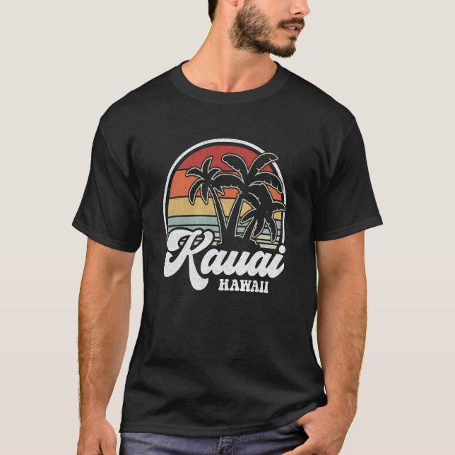 Camiseta Retro Hawaii Kauai Hawaiian Beach Palm Trees (Anverso)