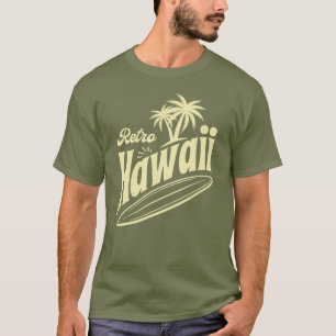 Camiseta Retro Hawaii Vibes with Palm Trees and Surfboard 