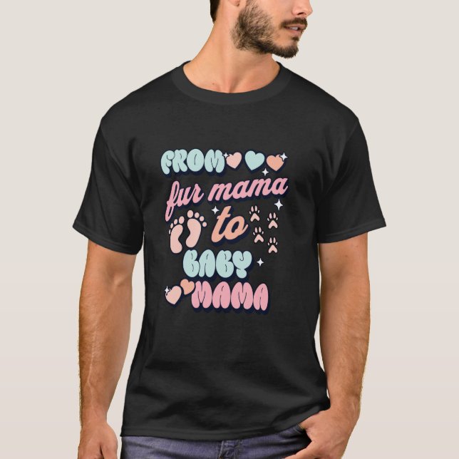 Camiseta Retro Hearts From Fur Mama To Baby Mama Pregnant (Anverso)