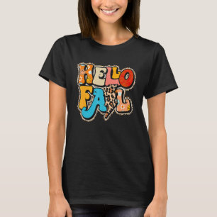 Camiseta Retro Hello Fall Leopard Groovy  Fall Autumn Seaso