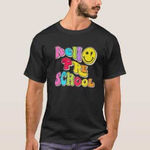 Camiseta Retro Hello Preescolar Happy Face Preschoa de vuel