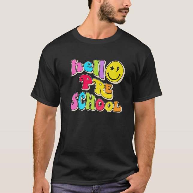 Camiseta Retro Hello Preescolar Happy Face Preschoa de vuel (Anverso)
