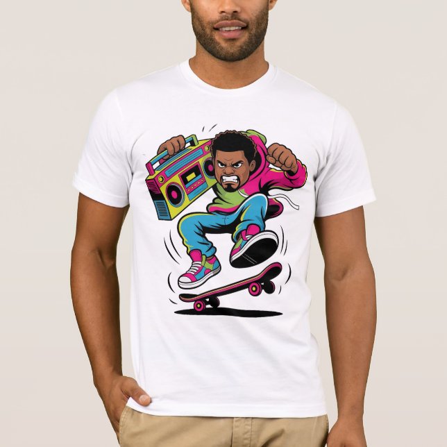 Camiseta Retro Hip Hop Skateboarder (Anverso)