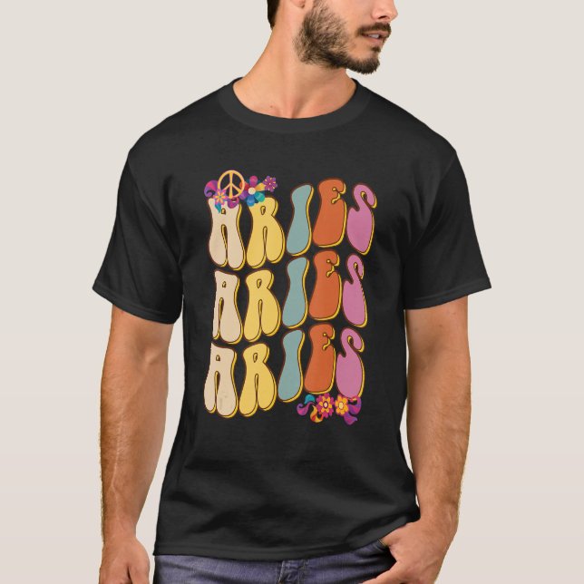 Camiseta Retro Hippie Aries Zodiac Equipo De Rótulo Para Cu (Anverso)