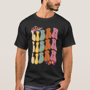 Camiseta Retro Hippie Libra Zodiac Rótulo Set Para Cumpleañ