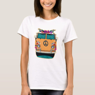 Camiseta Retro Hippie Van floral Colores Vintage Art