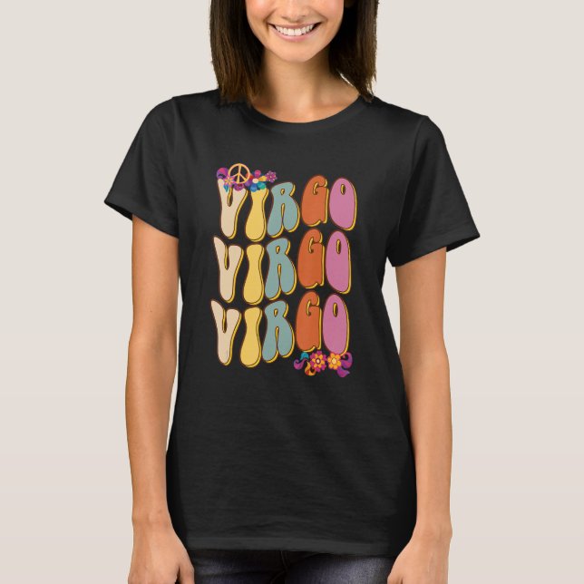 Camiseta Retro Hippie Virgo Zodiac Equipo De Rótulo Para Cu (Anverso)