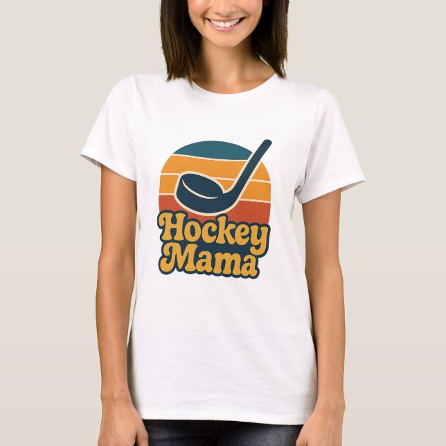 Camiseta Retro Hockey Mama Sunset Stick & Puck Design (Anverso)