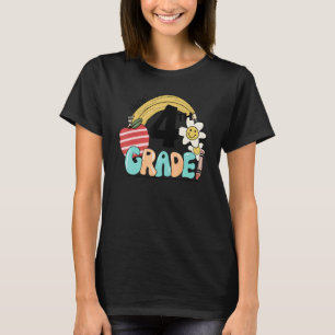 Camiseta Retro Hola de 4º Grado Floral Arcoiris Cuarto Grad