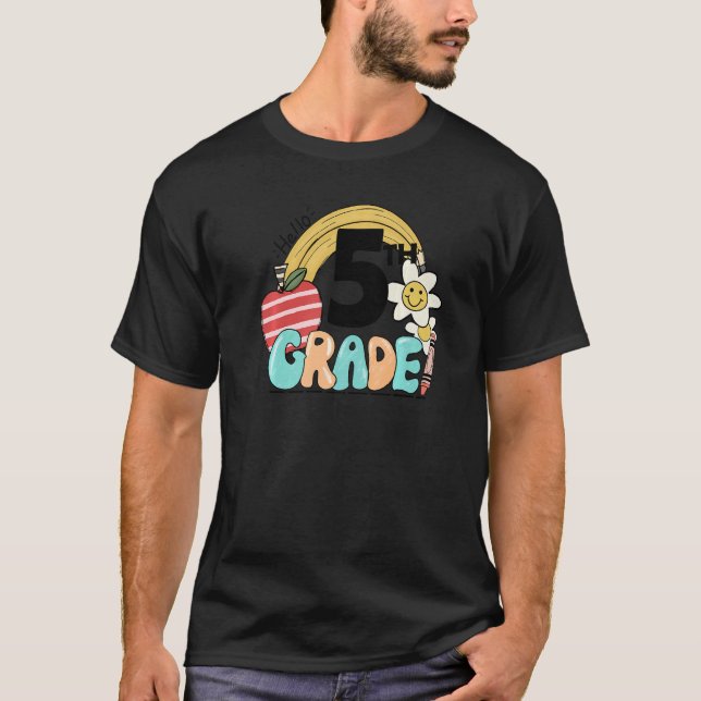 Camiseta Retro Hola de 5º Grado Arcoiris Floral Quinto Grad (Anverso)