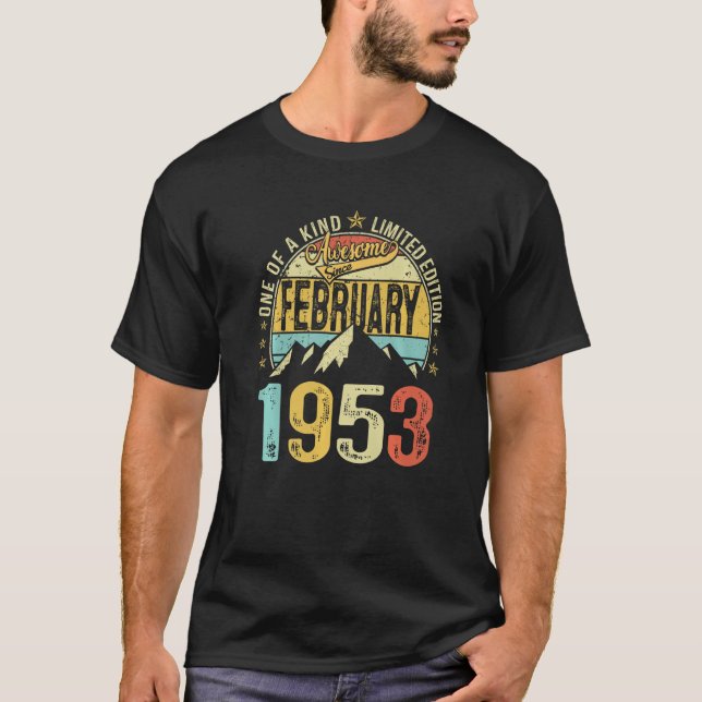 Camiseta Retro Hombres 70 Años Awesome Febrero (Anverso)