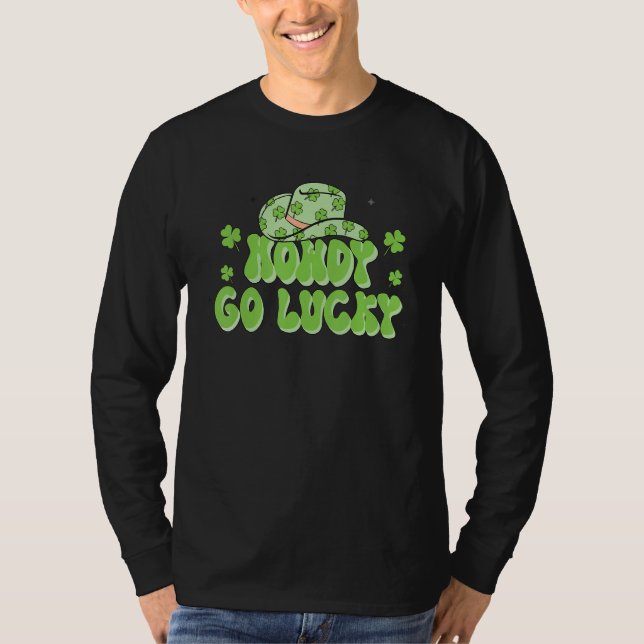 Camiseta Retro Howdy Go Lucky Happy Patrick's Day Shamrock (Anverso)