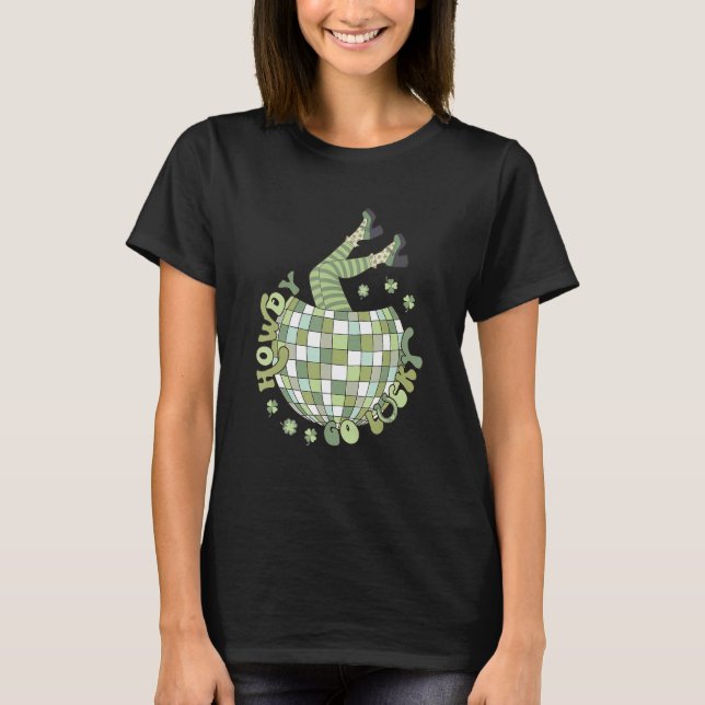 Camiseta Retro Howdy Go Lucky St Patricks Day Disco Ball Lu (Anverso)