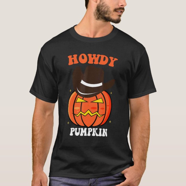 Camiseta Retro Howdy Pumpkin Fall Autumn Western Halloween  (Anverso)