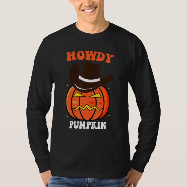 Camiseta Retro Howdy Pumpkin Fall Autumn Western Halloween  (Anverso)