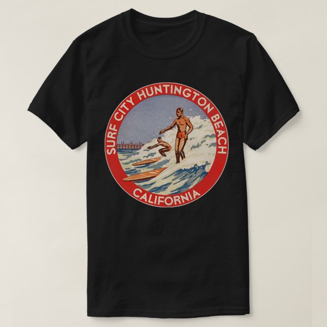 Camiseta Retro Huntington Beach CA 70s Surf City Souvenir (Diseño del anverso)