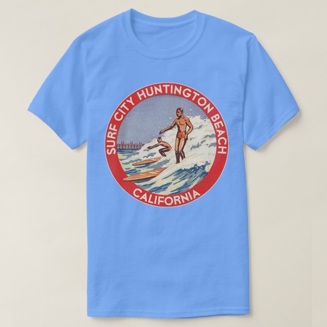 Camiseta Retro Huntington Beach CA 70s Surf City Souvenir (Diseño del anverso)