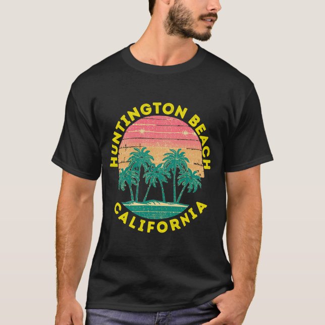 Camiseta Retro Huntington Beach Vacation Souvenir Palm Tree (Anverso)