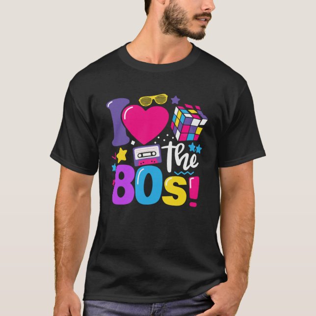 Camiseta Retro I Love The 80 s Cassette Tape 80s Men Women (Anverso)