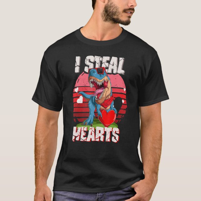 Camiseta Retro I Steal Hearts Valentines Day Dinosaur Boys  (Anverso)