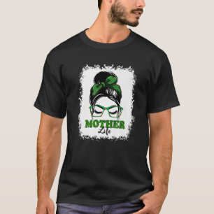 Camiseta Retro Irlandés Messy Bun Madre Vida Shamrock Patri