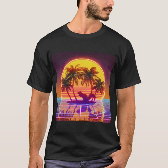 Camiseta Retro Island Squirrel in Neon Sunset (Anverso)