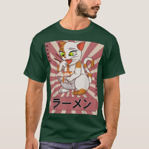 Camiseta Retro japonés Kawaii Anime Gato comiendo Ramen N d
