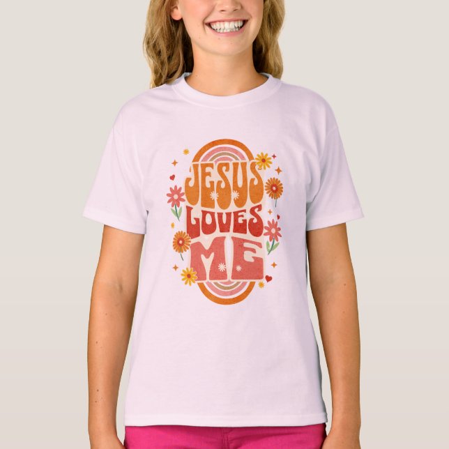 Camiseta Retro “Jesus Loves Me” Christian Art – Groovy Fait (Anverso)