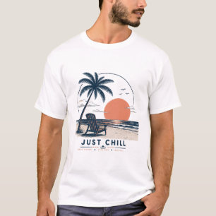 Camiseta Retro Just Chill Playa Atardecer Palma