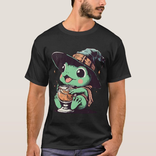 Camiseta Retro Kawaii Brujería Rana Bebida Jugo Naranja (Anverso)