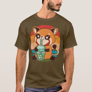 Camiseta Retro Kawaii Rojo Panda Boba Té De Bura Japonés Y